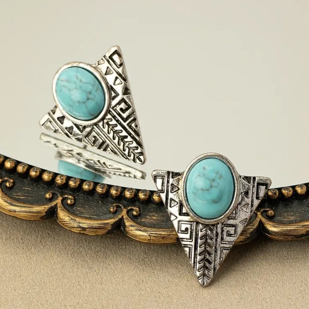 NWOT - Geometric Silver and Turquoise Earrings